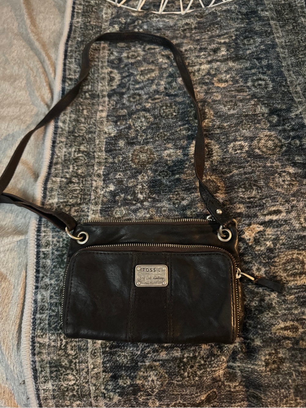 Fossil Black Leather Crossbody Wallet Purse - Picture 3 of 6
